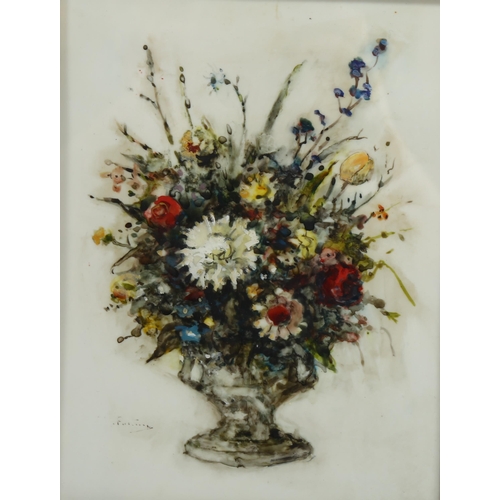 538 - Emily Paterson RSW, watercolour, mixed bouquet, Exhibition label verso for Royal Scottish Society of... 