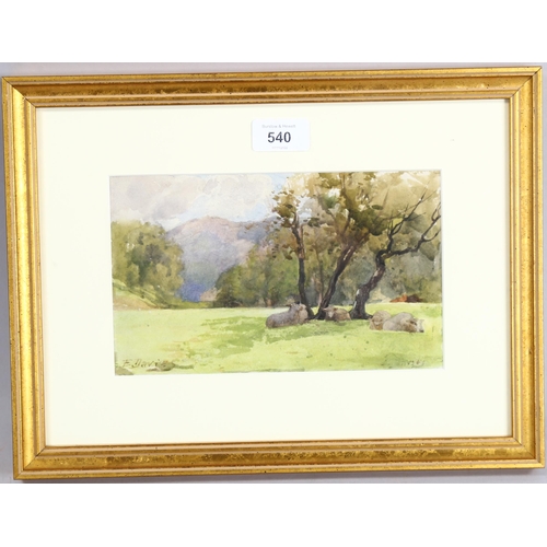 540 - Edward Davies (1843 - 1912), watercolour, sheep in shade, signed, 13cm x 22cm, framed