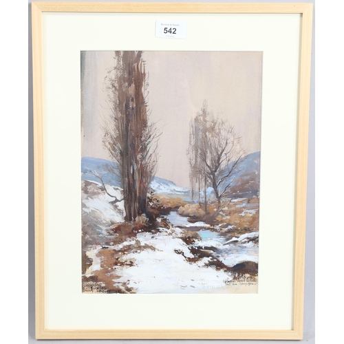 542 - Louis Cable, early 20th century watercolour, French winter landscape, signed, 31cm x 23cm, framed