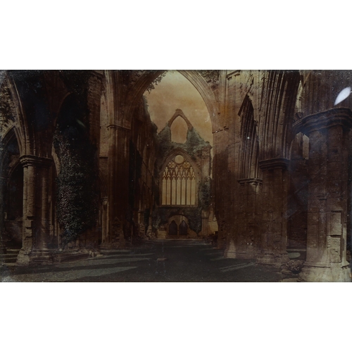 545 - 19th century crystoleum print behind convex glass, Tintern Abbey, gesso frame, overall frame dimensi... 