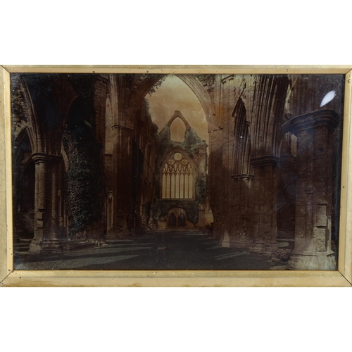 545 - 19th century crystoleum print behind convex glass, Tintern Abbey, gesso frame, overall frame dimensi... 