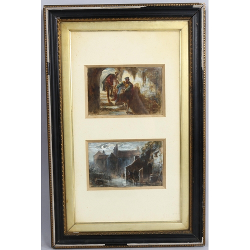 549 - Pair of 19th century watercolours, dramatic scenes, mounted in common frame, images 12cm x 18cm each... 