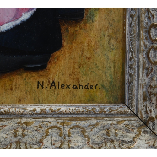 552 - N Alexander, oil on board, cafe dancing, 54cm x 29cm, framed