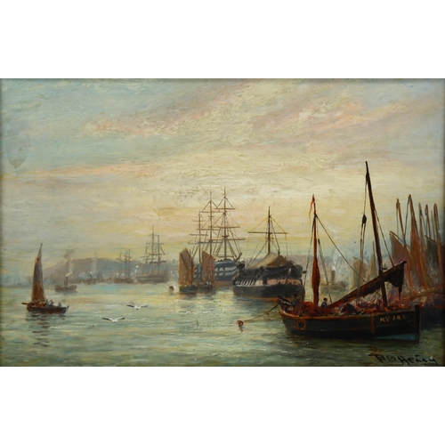 558 - Bernard Benedict Hemy (1845 - 1913), pair of oils on board, busy shipping scenes, signed, 16cm x 24c... 