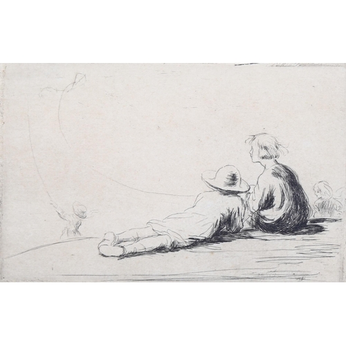 562 - Eileen Soper (1905 - 1990), etching, kite flying, signed in pencil, plate 9.5cm x 14.5cm, framed