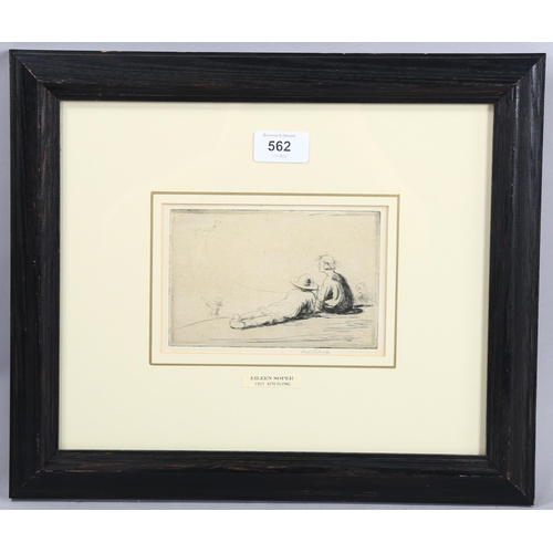 562 - Eileen Soper (1905 - 1990), etching, kite flying, signed in pencil, plate 9.5cm x 14.5cm, framed