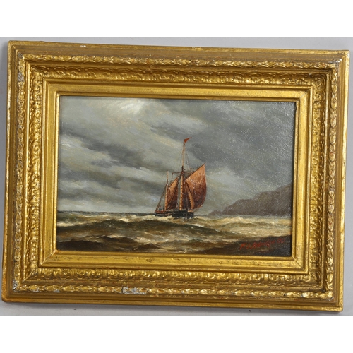 567 - Frederick James Aldridge, oil on canvas, fishing boat, signed, 15cm x 22cm, framed