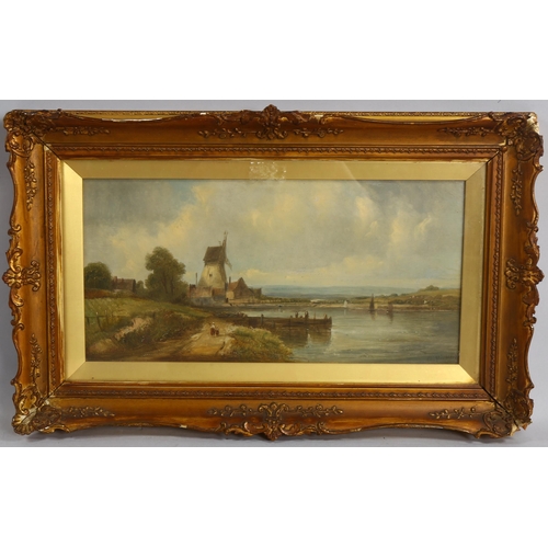 568 - Alfred Vickers, oil on canvas, view towards a windmill, signed, 20cm x 40cm, framed