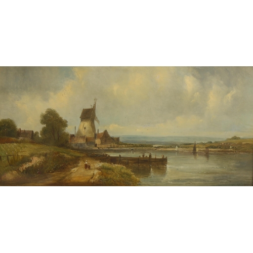 568 - Alfred Vickers, oil on canvas, view towards a windmill, signed, 20cm x 40cm, framed