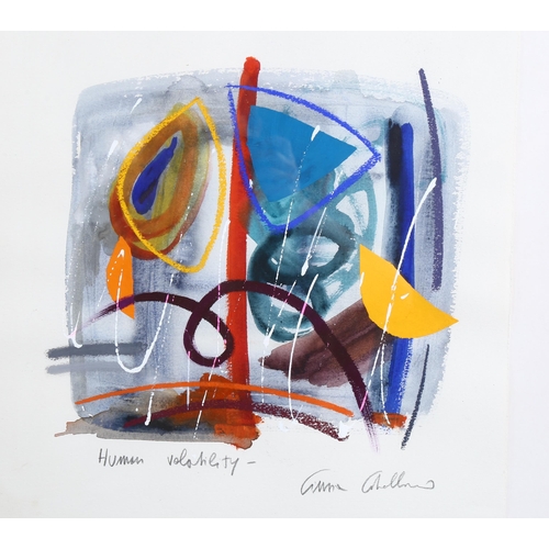 570 - Contemporary watercolour/gouache abstract on paper, Human Volatility, indistinctly signed in pencil,... 