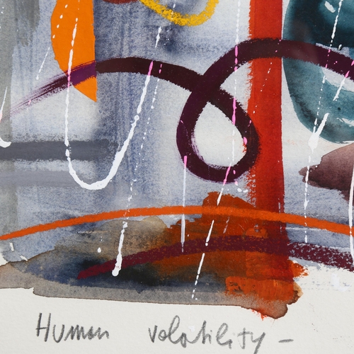 570 - Contemporary watercolour/gouache abstract on paper, Human Volatility, indistinctly signed in pencil,... 