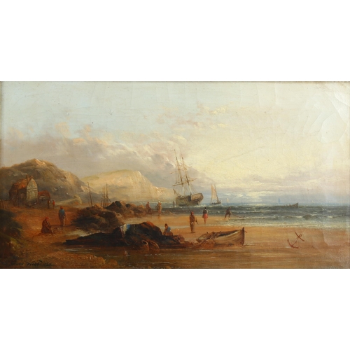 571 - James Webb (circa 1825 - 1895), oil on canvas, busy fishing beach scene, signed and dated 1868, 25cm... 