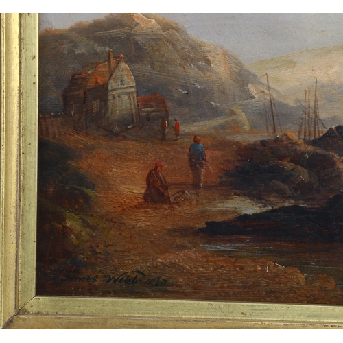 571 - James Webb (circa 1825 - 1895), oil on canvas, busy fishing beach scene, signed and dated 1868, 25cm... 