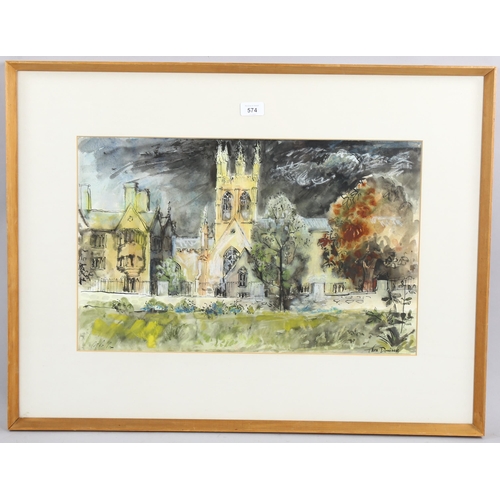 574 - Thea Doniach (1907 - 1986), mixed media on paper, Merton College, signed and dated 1976, 36cm x 56cm... 