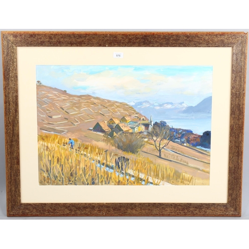 575 - Bernard Pidoux (1911 - 2012), watercolour, extensive mountain landscape, signed, 48cm x 68cm, framed