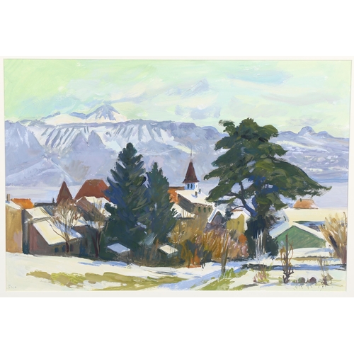 576 - Bernard Pidoux (1911 - 2012), watercolour, extensive mountain landscape, signed, 48cm x 68cm, framed