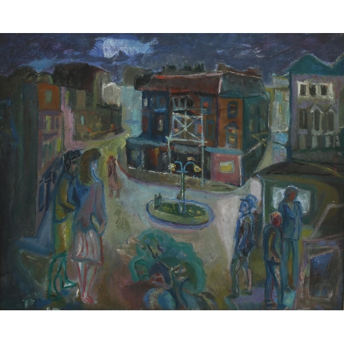 577 - Modern British School, oil on canvas, street scene, unsigned, 51cm x 61cm, framed