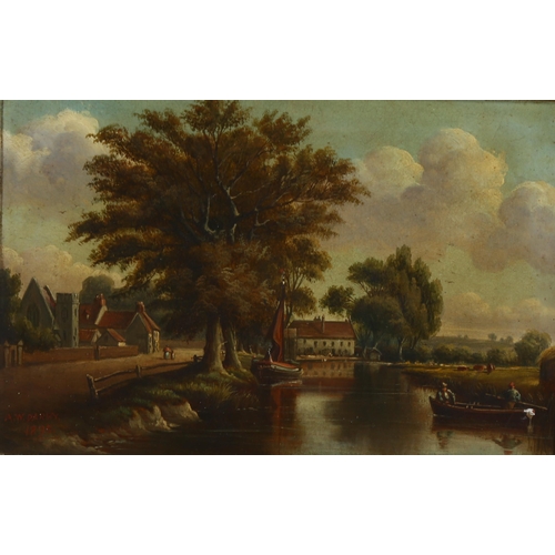 582 - Alfred William Darby (1844 - 1916), oil on board, Norfolk canal scene, signed and dated 1895, 21cm x... 