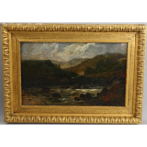 587 - William Callow (1812 - 1908), oil on board, waterfall in Wales, 34cm x 54cm, framed