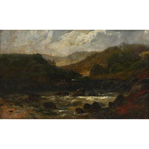 587 - William Callow (1812 - 1908), oil on board, waterfall in Wales, 34cm x 54cm, framed