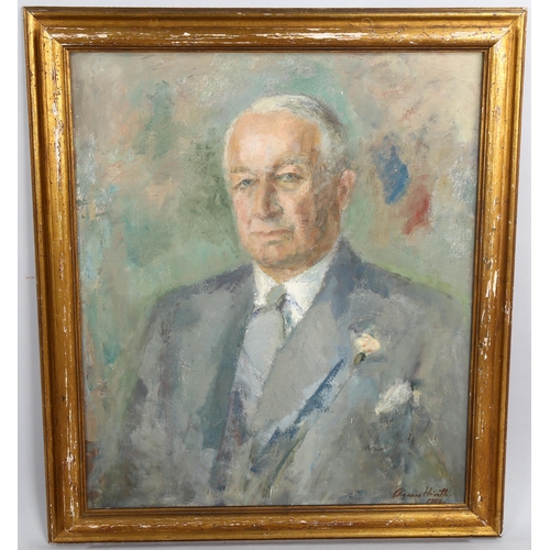 590 - Agnes Hiorth (1899 - 1984), oil on canvas, portrait of Surgeon Captain F G Hitch Royal Navy, include... 