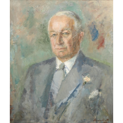 590 - Agnes Hiorth (1899 - 1984), oil on canvas, portrait of Surgeon Captain F G Hitch Royal Navy, include... 