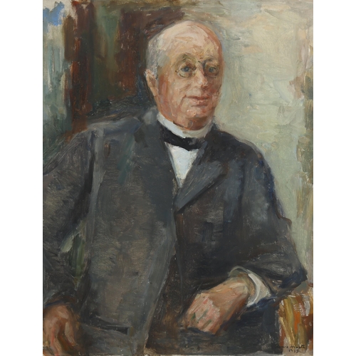 591 - Agnes Hiorth, oil on canvas, portrait of a man, signed and dated 1932?, 90cm x 70cm, framed