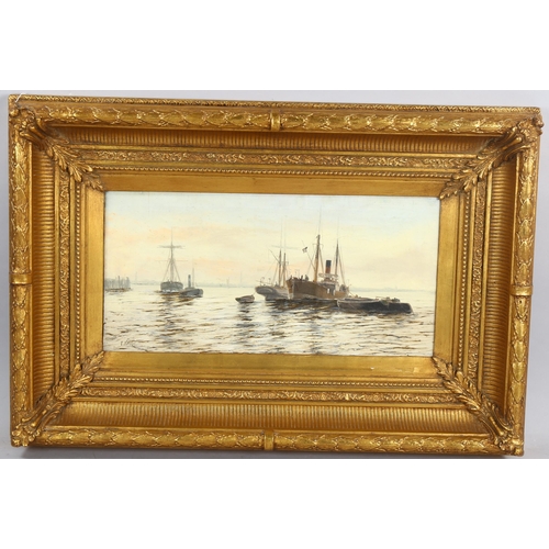 593 - Edwin Fletcher (1857 - 1945), pair of marine oils on canvas, shipping on the Thames Estuary, both si... 