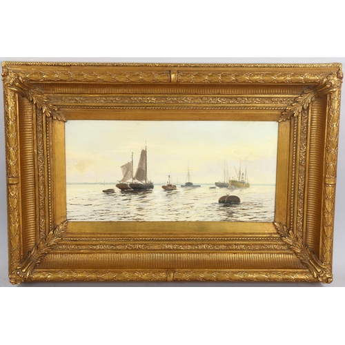 593 - Edwin Fletcher (1857 - 1945), pair of marine oils on canvas, shipping on the Thames Estuary, both si... 