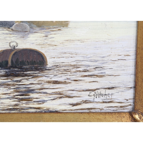 593 - Edwin Fletcher (1857 - 1945), pair of marine oils on canvas, shipping on the Thames Estuary, both si... 