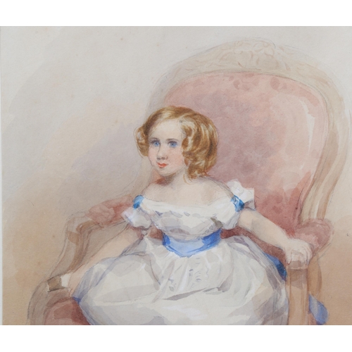 594 - Francois Rochard NWS (1798 - 1858), watercolour, young girl in a chair, signed and dated 1844, 25cm ... 