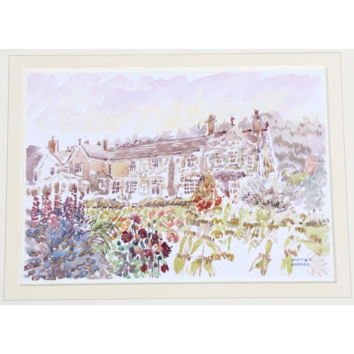 597 - Maurice Sheppard, 2 watercolours, blossom and country cottages, 20cm x 30cm, mounted