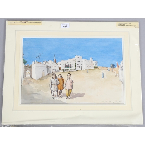 606 - Charles Newington (born 1950), watercolour, schoolgirls Tangiers, signed and dated '84, 29cm x 44cm,... 