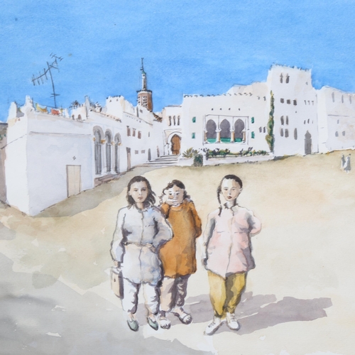 606 - Charles Newington (born 1950), watercolour, schoolgirls Tangiers, signed and dated '84, 29cm x 44cm,... 