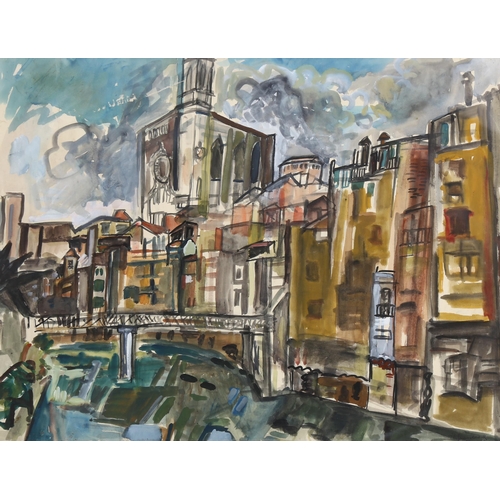 609 - Henry Saunders, watercolour, industrial scene, signed and dated 1962, 50cm x 65cm, mounted