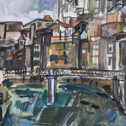 609 - Henry Saunders, watercolour, industrial scene, signed and dated 1962, 50cm x 65cm, mounted