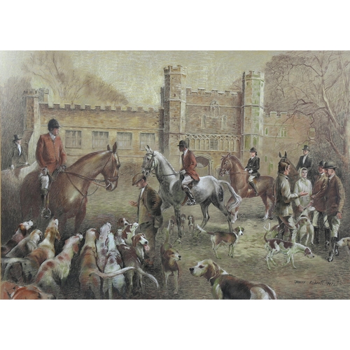 613 - WITHDRAWN - Arthur Spencer Roberts, coloured pastels, East Sussex and Romney Marsh Hunt meet at Batt... 