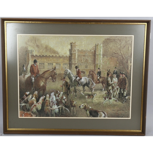 613 - WITHDRAWN - Arthur Spencer Roberts, coloured pastels, East Sussex and Romney Marsh Hunt meet at Batt... 