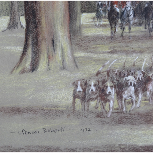 614 - WITHDRAWN - Arthur Spencer Roberts, coloured pastels, East Sussex and Romney Marsh Hunt, signed and ... 