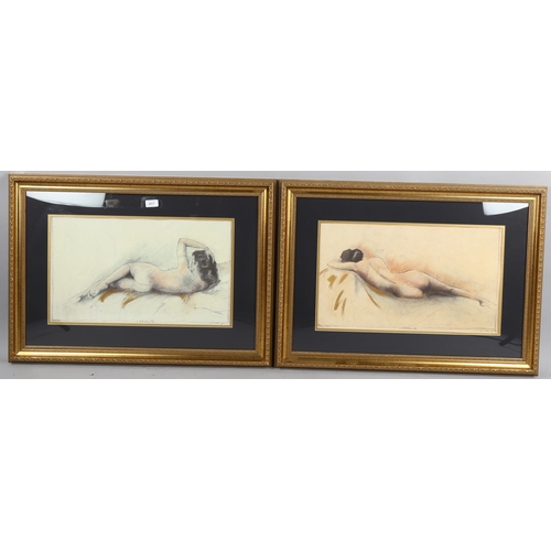 617 - Tremayne, pair of serigraph prints, reclining nudes, signed in ink, image 32cm x 53cm, framed