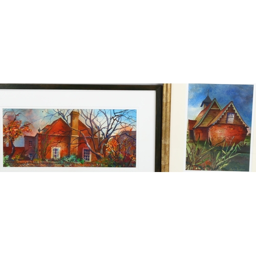 621 - Martin Bradshaw, 2 watercolours, buildings, largest 24cm x 54cm, framed (2)