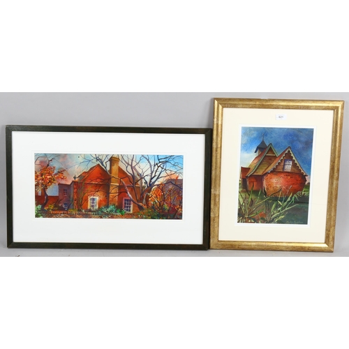 621 - Martin Bradshaw, 2 watercolours, buildings, largest 24cm x 54cm, framed (2)