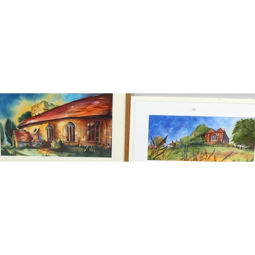 622 - Martin Bradshaw, 2 watercolours, church buildings, largest 32cm x 54cm, framed (2)