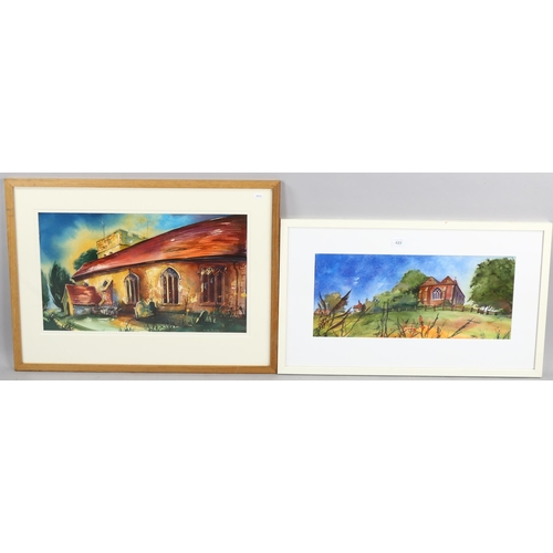 622 - Martin Bradshaw, 2 watercolours, church buildings, largest 32cm x 54cm, framed (2)