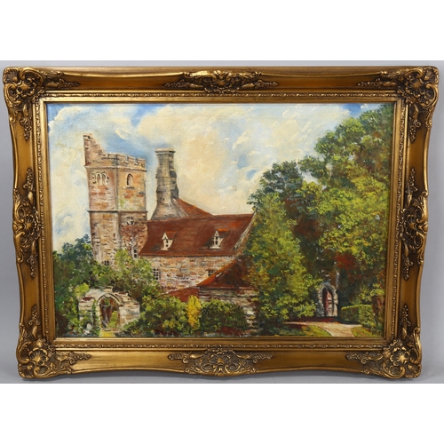 623 - Maria Ispanki-Held, oil on board, Mayfield church, 50cm x 70cm, framed