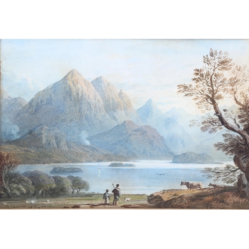 628 - John Varley, watercolour, extensive mountain landscape, signed with indistinct date, 17cm x 25cm, fr... 