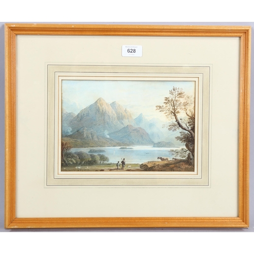 628 - John Varley, watercolour, extensive mountain landscape, signed with indistinct date, 17cm x 25cm, fr... 