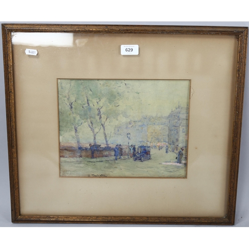 629 - Terrick Williams, watercolour, twilight on the quay Paris, signed with original RI Exhibition label ... 