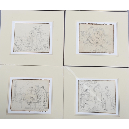 632 - A set of 8 x 19th century pen and ink Classical studies, unsigned, 15cm x 18cm, mounted