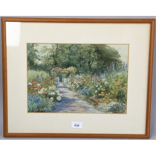 639 - George Frederick Nicholls, watercolour, flower gardens, signed, 23cm x 33cm, framed